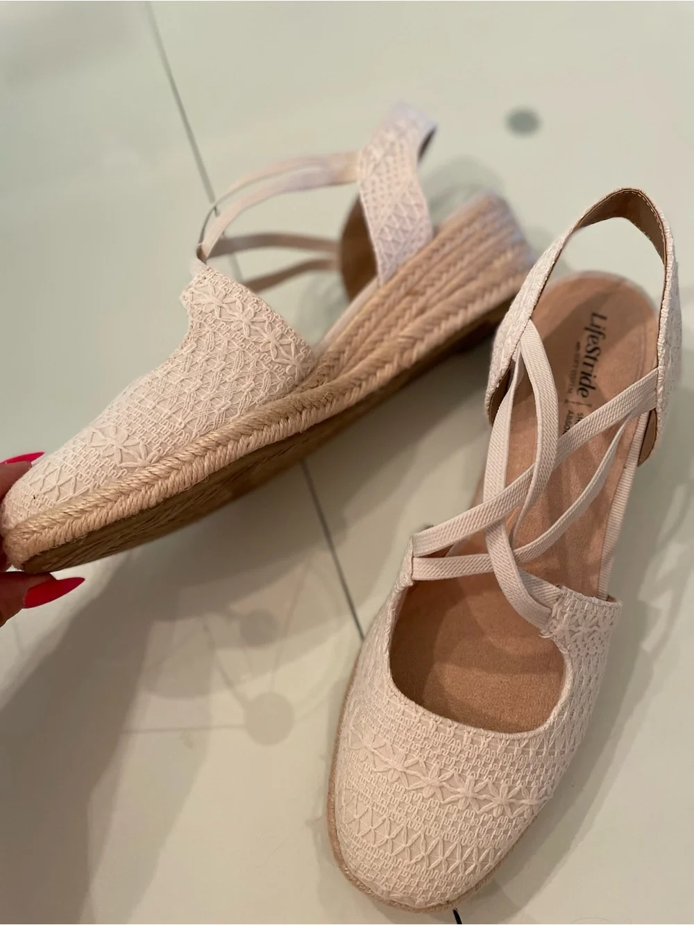 Women's Cream Lace Espadrille wedges with Cross Straps
